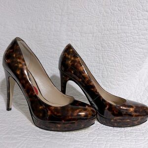 MARC FISHER Leopard Print Patent Platform Heels, Size 6